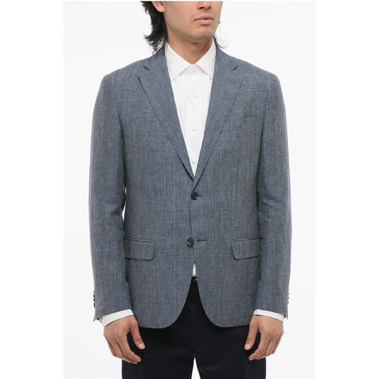 Corneliani CC COLLECTION Linen Blend RIGHT Blazer with Houndstooth Patt