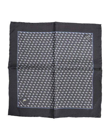 Dolce & Gabbana Black Fish Print Silk Square Men Foulard Scarf