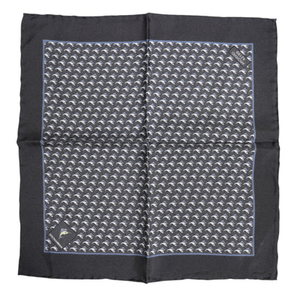 Dolce & Gabbana Black Fish Print Silk Square Men Foulard Scarf
