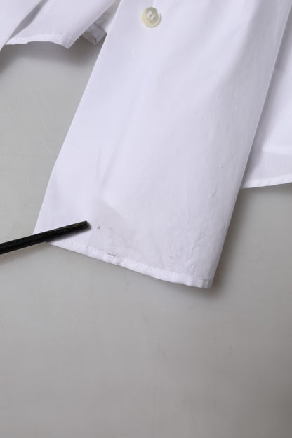 Dolce & Gabbana White Cotton Collared Short Sleeves Top