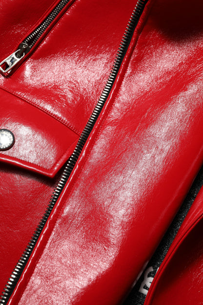Dolce & Gabbana Red Lambskin Full Zipper Jacket