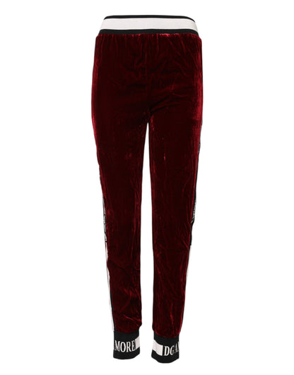Dolce & Gabbana Red Viscose DG Logo Mid Waist Pants