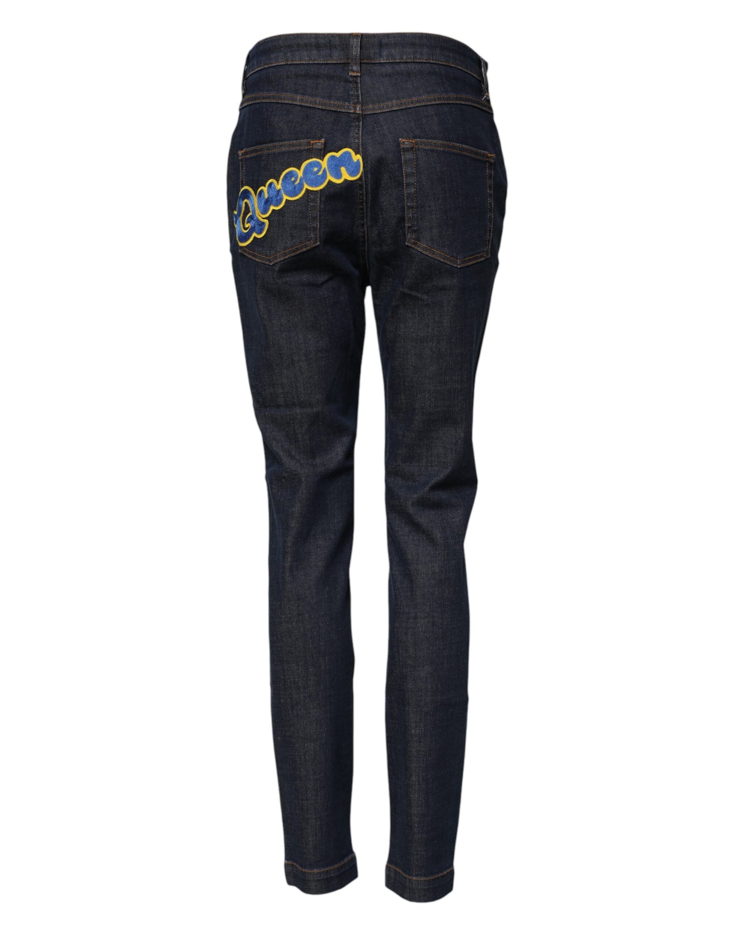 Dolce & Gabbana Blue Queen Patch AUDREY Mid Waist Denim Jeans