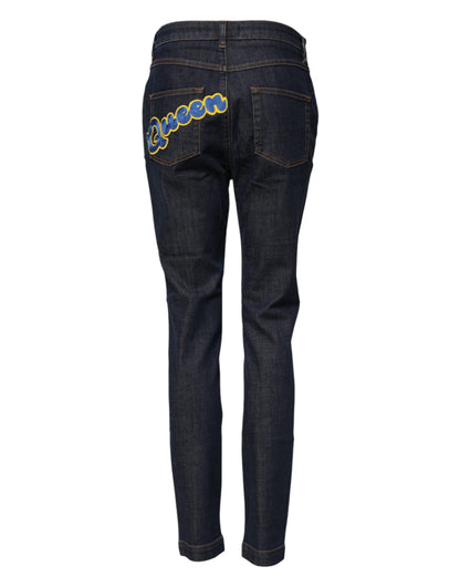Dolce & Gabbana Blue Queen Patch AUDREY Mid Waist Denim Jeans