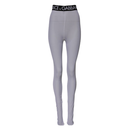 Dolce & Gabbana Gray Nylon DG Logo Mid Waisted Leggings Pants
