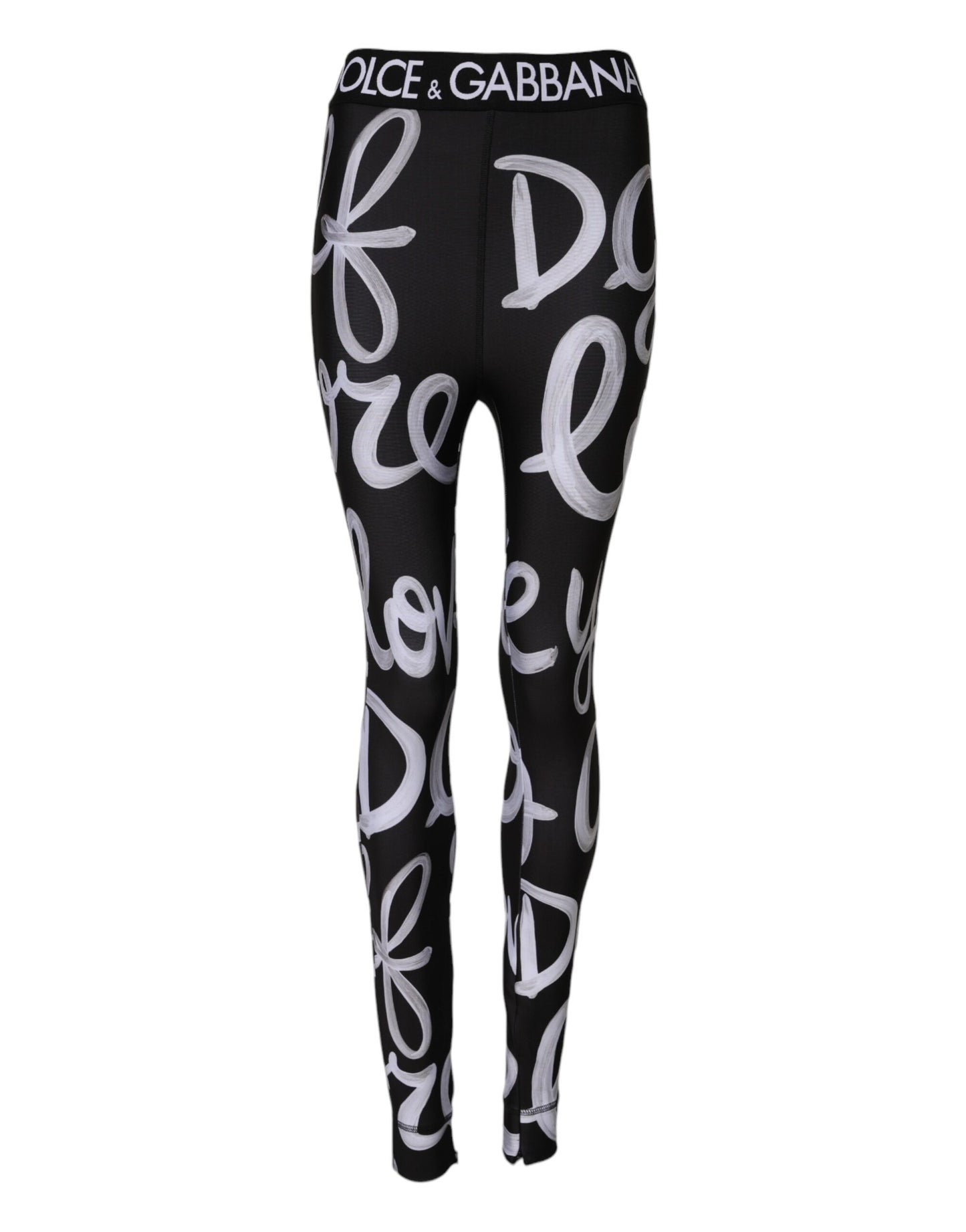Dolce & Gabbana Black Polyester Logo Print Mid Waisted Pants