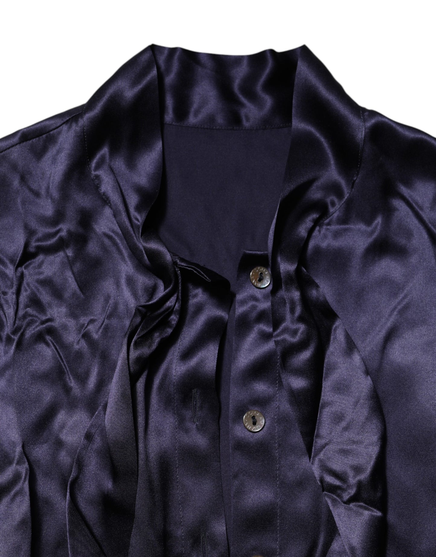 Dolce & Gabbana Dark Purple Silk Ascot Collared Blouse Top