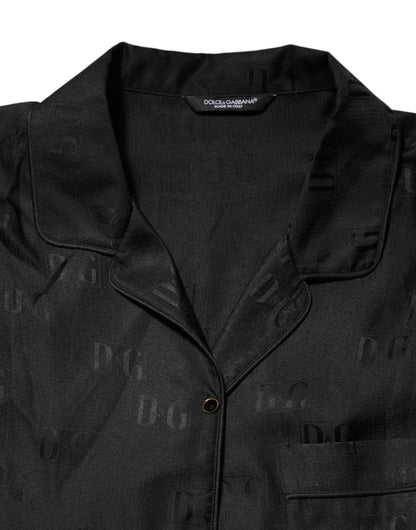 Dolce & Gabbana Black Silk DG Embroidery Long Sleeves Top