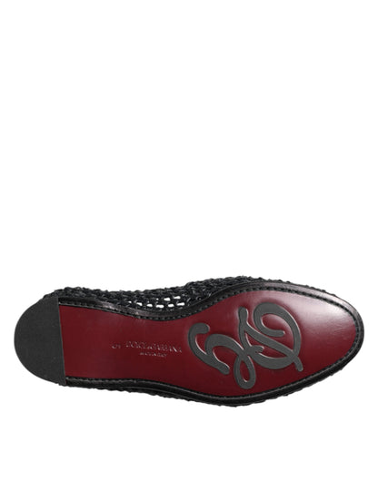 Dolce & Gabbana Black Woven Leather Slip On Loafers Men Shoes
