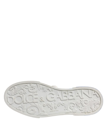 Dolce & Gabbana White Blue Low Top Leather Sneakers Shoes