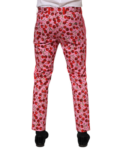 Dolce & Gabbana Pink Cherry Print Cotton Dress Pants
