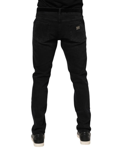 Dolce & Gabbana Black Cotton Logo Plaque Denim Jeans