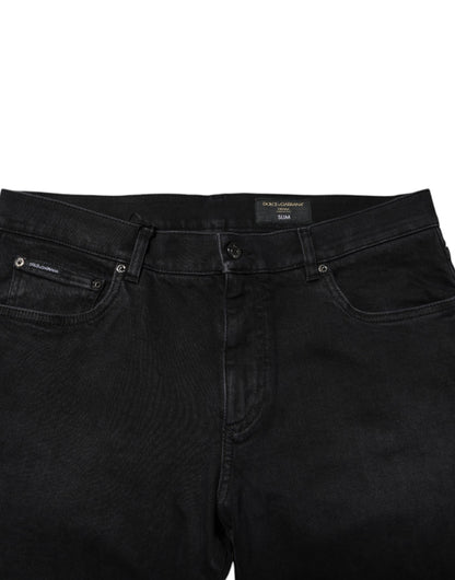 Dolce & Gabbana Black Cotton Logo Plaque Denim Jeans