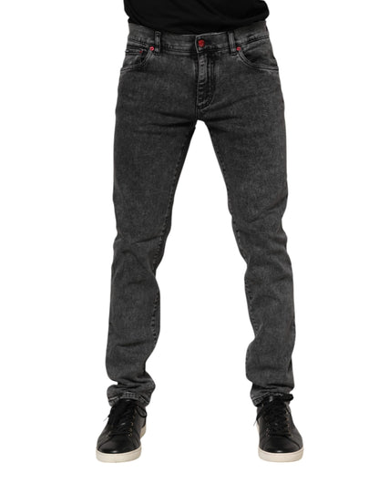 Dolce & Gabbana Black Washed Cotton Logo Plaque Denim Jeans