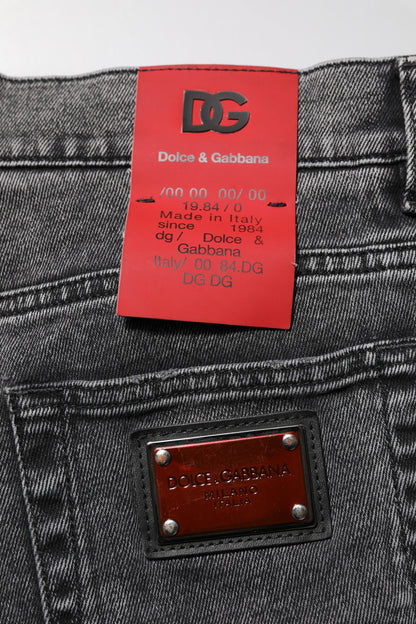 Dolce & Gabbana Black Washed Cotton Logo Plaque Denim Jeans