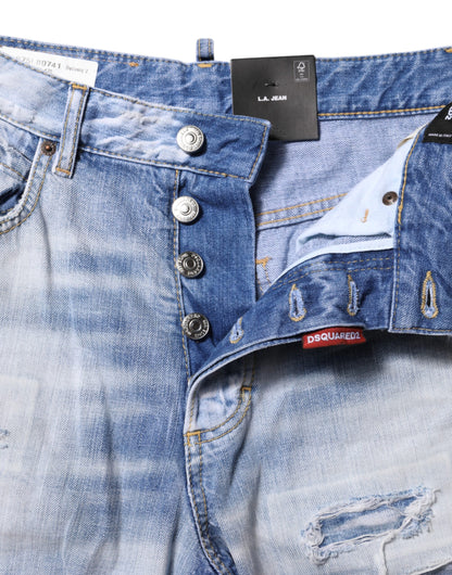 Dsquared² Blue Washed High Waist Wide Leg Jeans