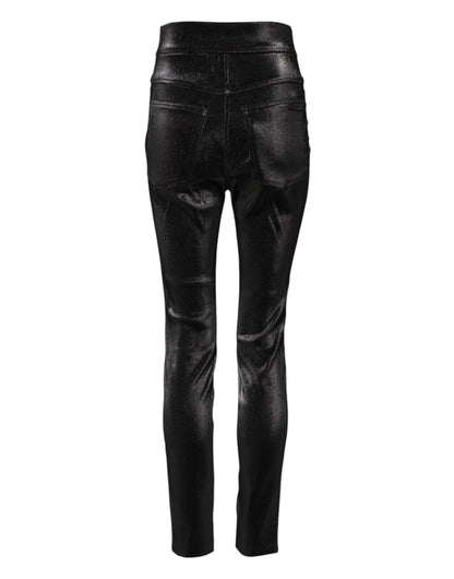 Dolce & Gabbana Black Cotton Stretch Silver Lurex Thread Pants