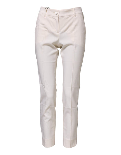 Dolce & Gabbana White Wool Tapered High Waist Pants
