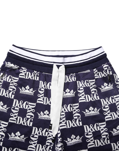 Dolce & Gabbana Cotton Blue Crown Logo Print Bermuda Shorts