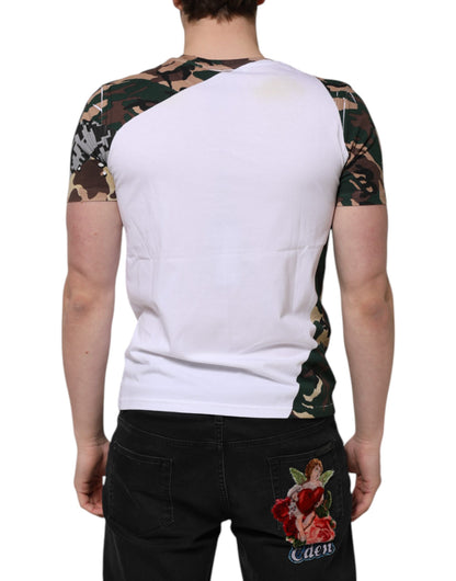 Dolce & Gabbana White Camouflage Cotton Men Crew Neck T-shirt