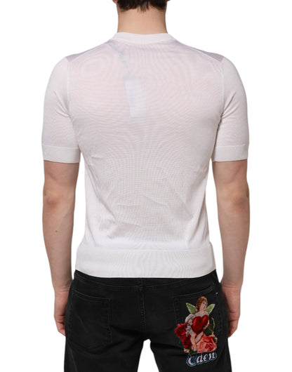 Dolce & Gabbana White Silk Short Sleeves Men Henley T-shirt