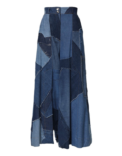 Dolce & Gabbana Blue Denim Long Maxi Patchwork Cotton Skirt