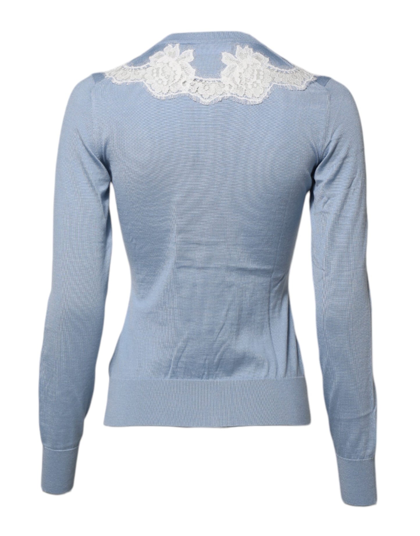 Dolce & Gabbana Blue Floral Lace Detailing Cardigan Sweater