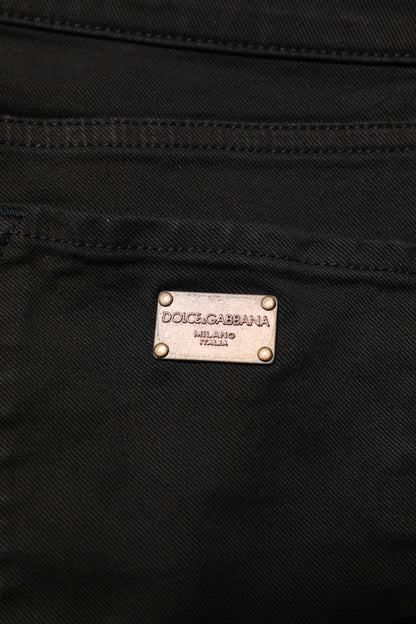 Dolce & Gabbana Black Cotton Logo Skinny Mid Waist Denim Jeans