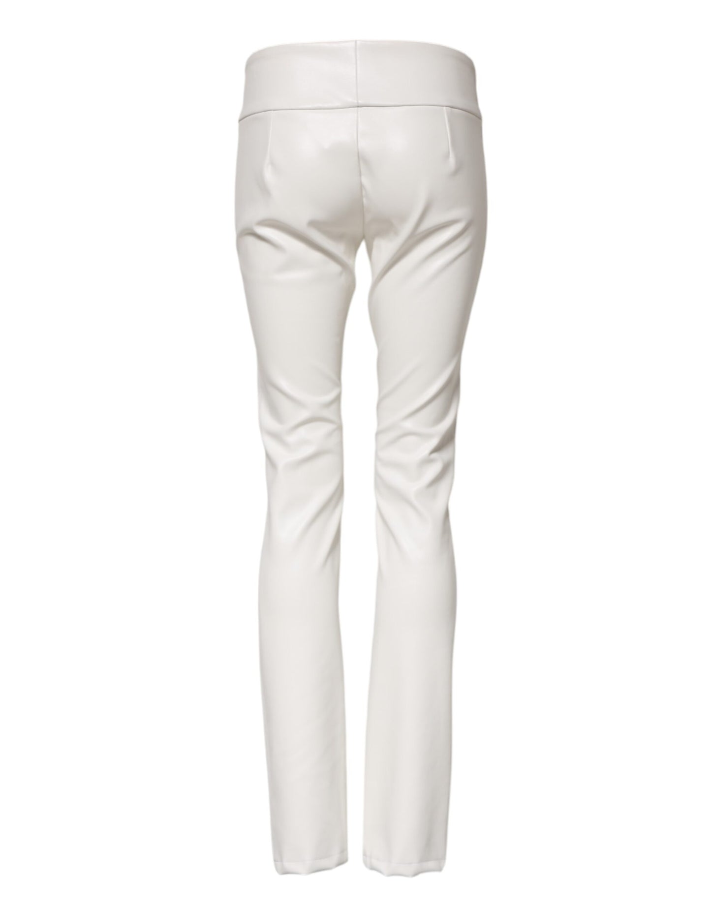 Dolce & Gabbana White Polyurethane High Waist Tapered Pants