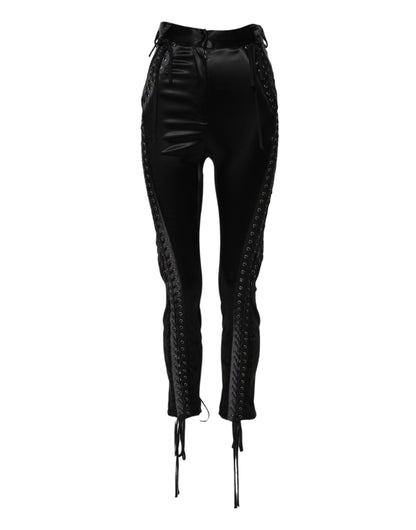 Dolce & Gabbana Black Lace Details High Waist Skinny Pants