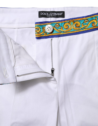 Dolce & Gabbana White Cotton Mid Waist Tapered Trouser Pants