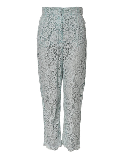 Dolce & Gabbana Mint Green Cotton Floral Lace Trousers Pants
