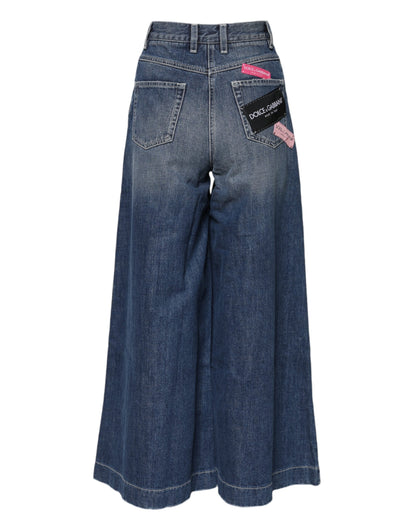 Dolce & Gabbana Blue Cotton High Waist Wide Leg Denim Jeans