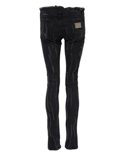 Dolce & Gabbana Black Cotton Tattered Skinny Denim Jeans