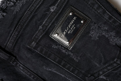 Dolce & Gabbana Black Cotton Tattered Skinny Denim Jeans
