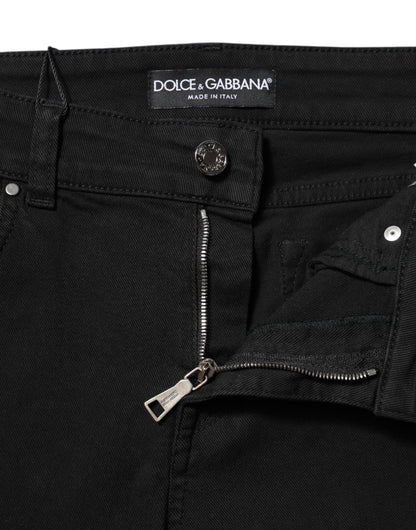 Dolce & Gabbana Black Cotton Logo Skinny Mid Waist Denim Jeans