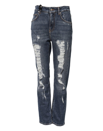 Dolce & Gabbana Blue Cotton Boyfriend Tattered Denim Jeans