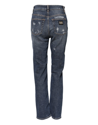 Dolce & Gabbana Blue Cotton Boyfriend Tattered Denim Jeans