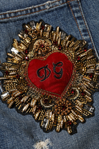 Dolce & Gabbana Blue Cotton Boyfriend Tattered Denim Jeans