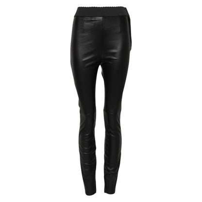 Dolce & Gabbana Black Leather Elastic Waist Pants