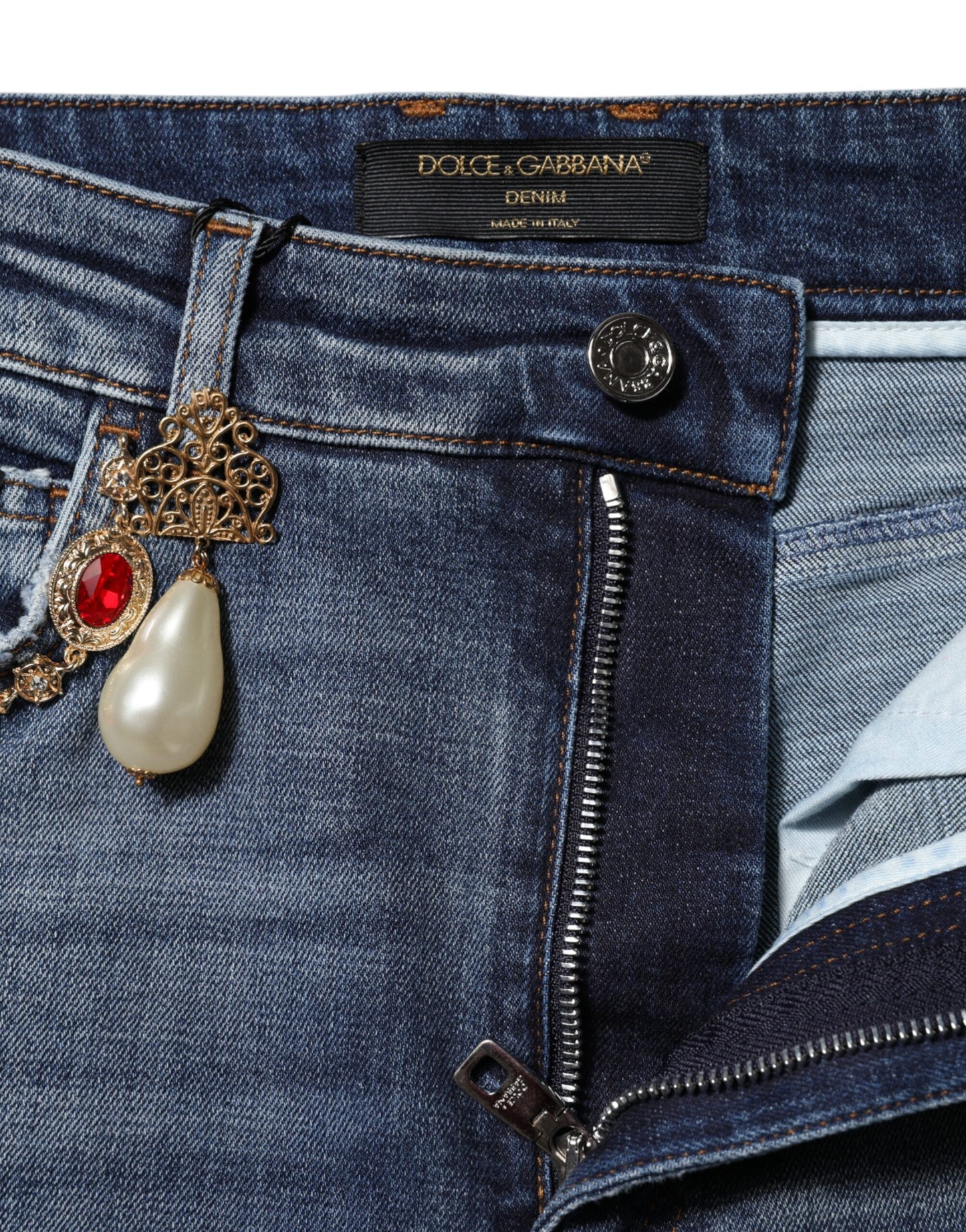 Dolce & Gabbana Blue Rhinestone Embellished Denim Jeans