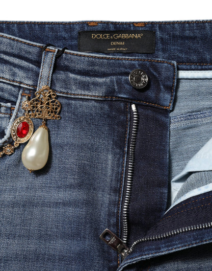 Dolce & Gabbana Blue Rhinestone Embellished Denim Jeans