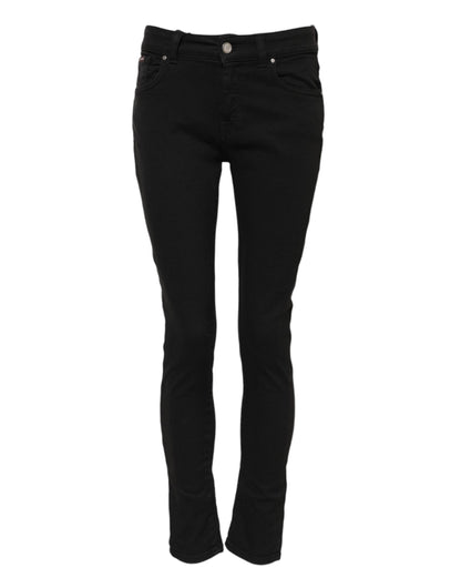 Dolce & Gabbana Black Cotton Logo Skinny Mid Waist Denim Jeans