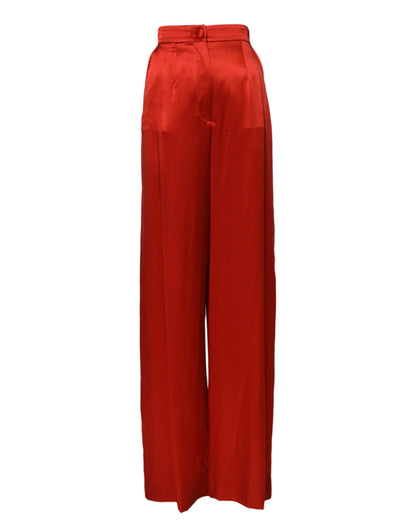 Dolce & Gabbana Red Satin High Waist Wide Leg Pants
