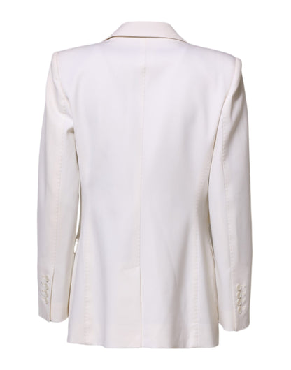 Dolce & Gabbana White Wool Single Breasted Women Coat Jacket