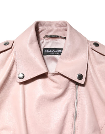 Dolce & Gabbana Light Pink Collar Leather Women Biker Jacket