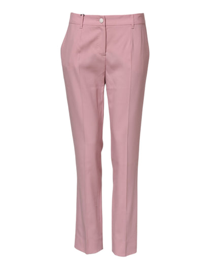 Dolce & Gabbana Pink Wool Mid Waist Tapered Pants