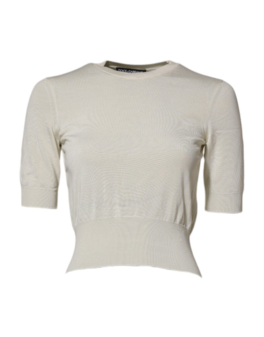 Dolce & Gabbana White Silk Short Sleeves Blouse Pullover Top