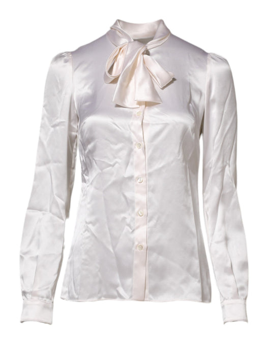 Dolce & Gabbana White Ascot Collar Long Sleeve Blouse Top