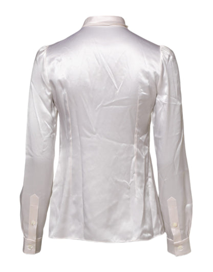 Dolce & Gabbana White Ascot Collar Long Sleeve Blouse Top